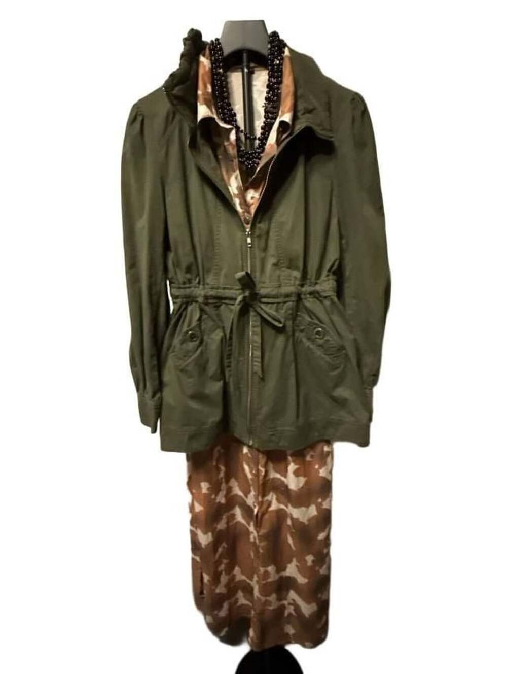 Gianni Bini Military Utility Jacket Size L Olive Green Cotton Anorak boho